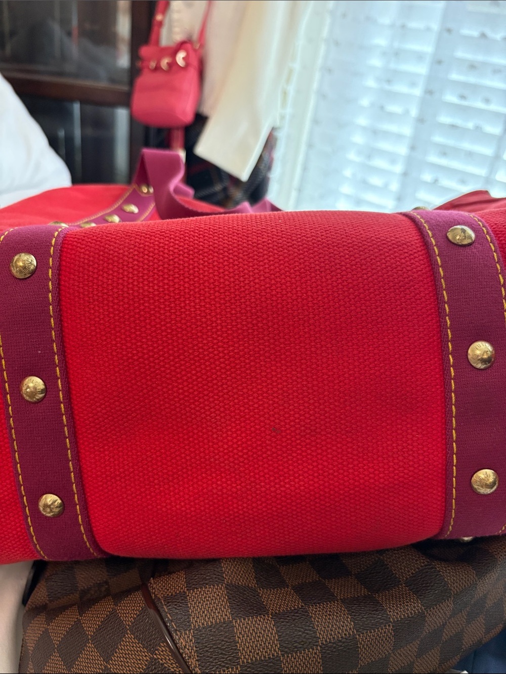 Louis Vuitton Antigua Cabas tote bag red canvas W/COA/ Horse Charm included -GUC - Picture 13 of 17